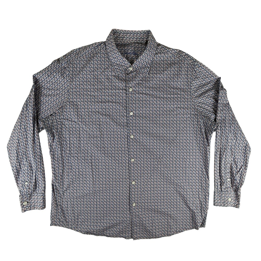 Tasso Elba Button Down Shirt Mens 2XL Blue Pink Pattern Long Sleeve Casual